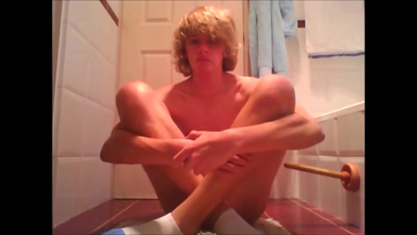 Cute blond teen boy using toilet brush to fuck his ass â€¢...
